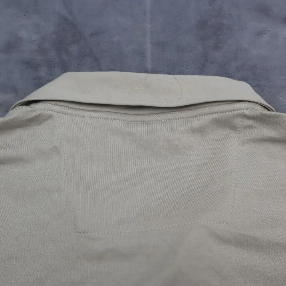 Perry Ellis Shirt Mens XL Beige Sandbar Short Sleeve Quarter Button Collared Top